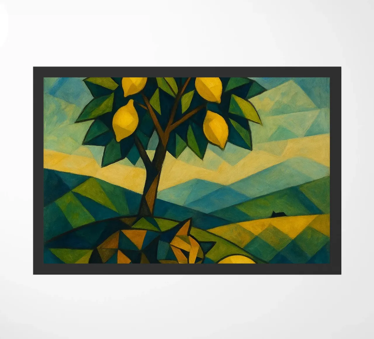 Cubist Lemon Hill with Distant Cat zerbino da LemonCat Studio
