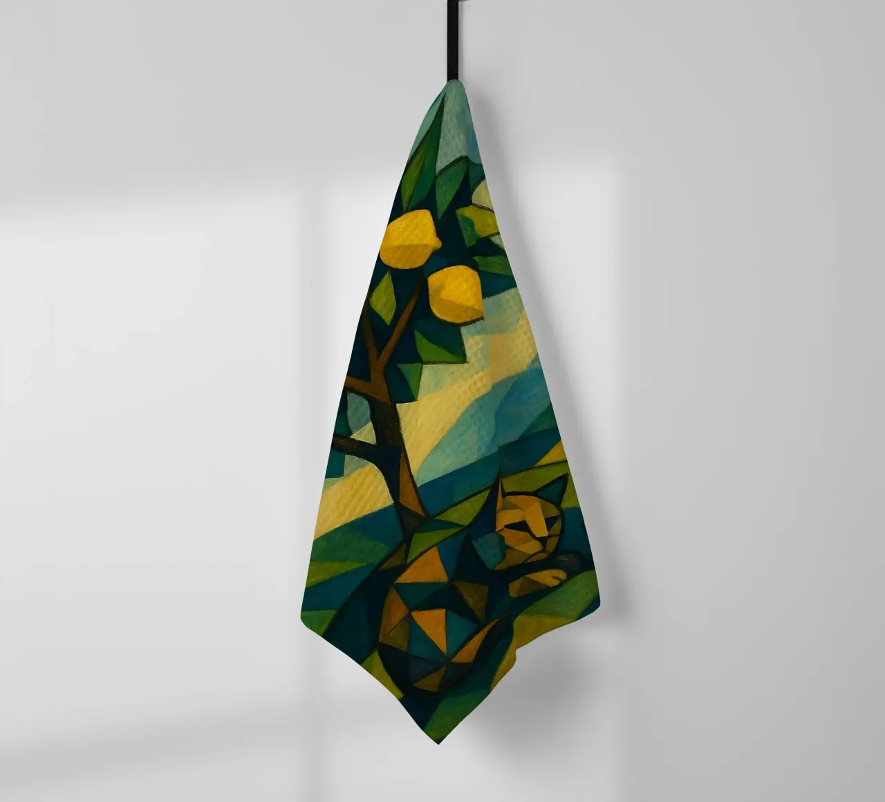 Cubist Lemon Hill with Distant Cat canovaccio da cucina da LemonCat Studio