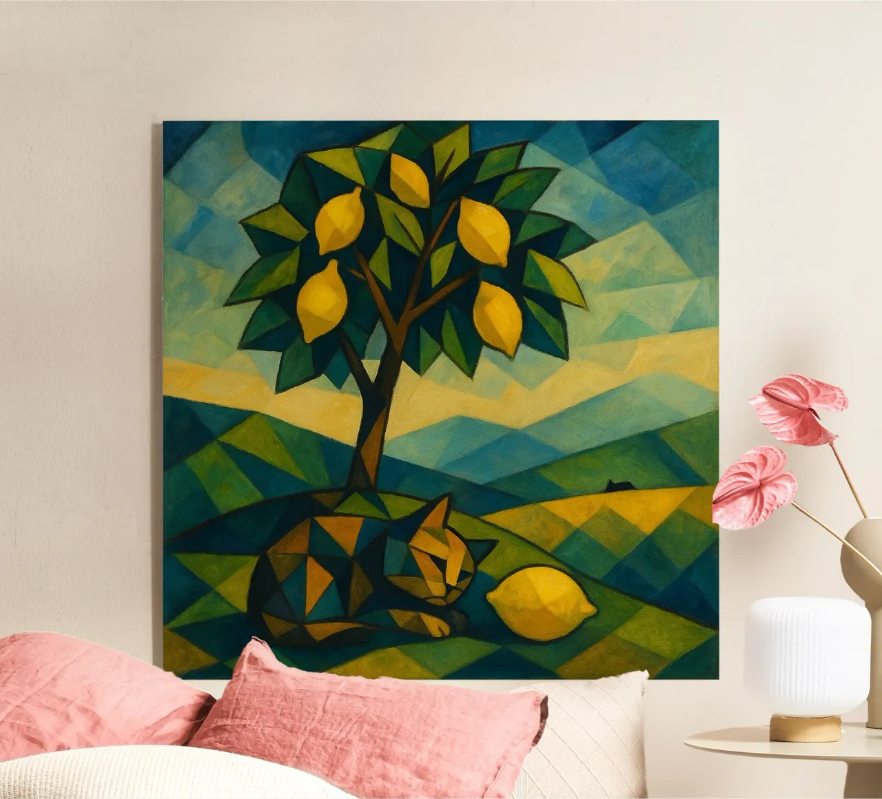Cubist Lemon Hill with Distant Cat plexiglass da LemonCat Studio