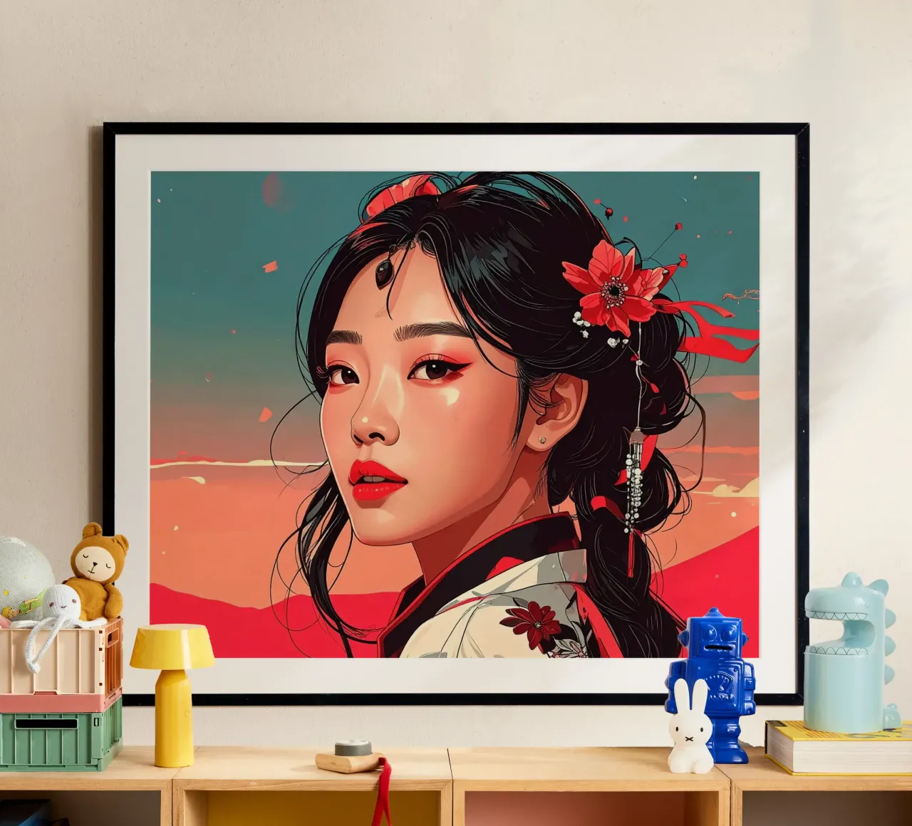 Donne Giappone Pop poster con telaio in alluminio da pixel