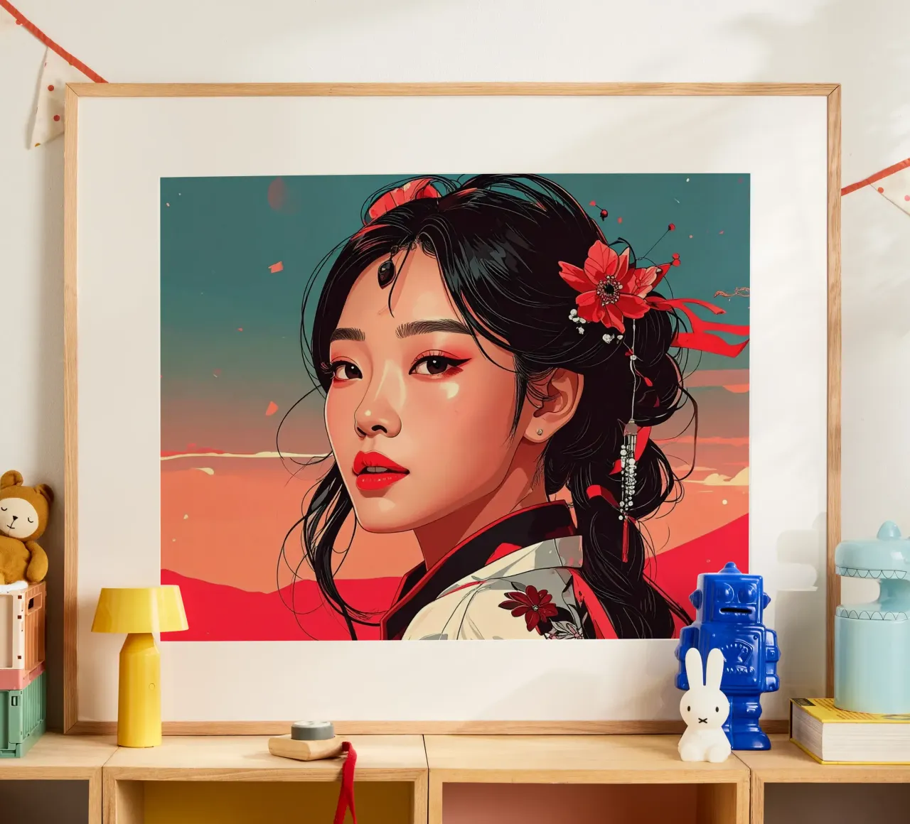 Donne Giappone Pop poster con telaio in alluminio da pixel