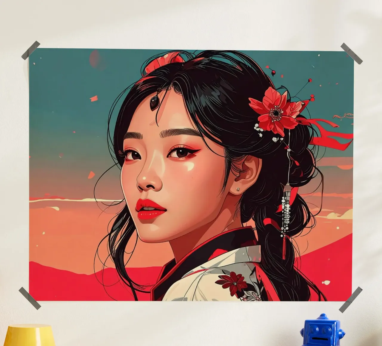 Donne Giappone Pop poster con telaio in alluminio da pixel