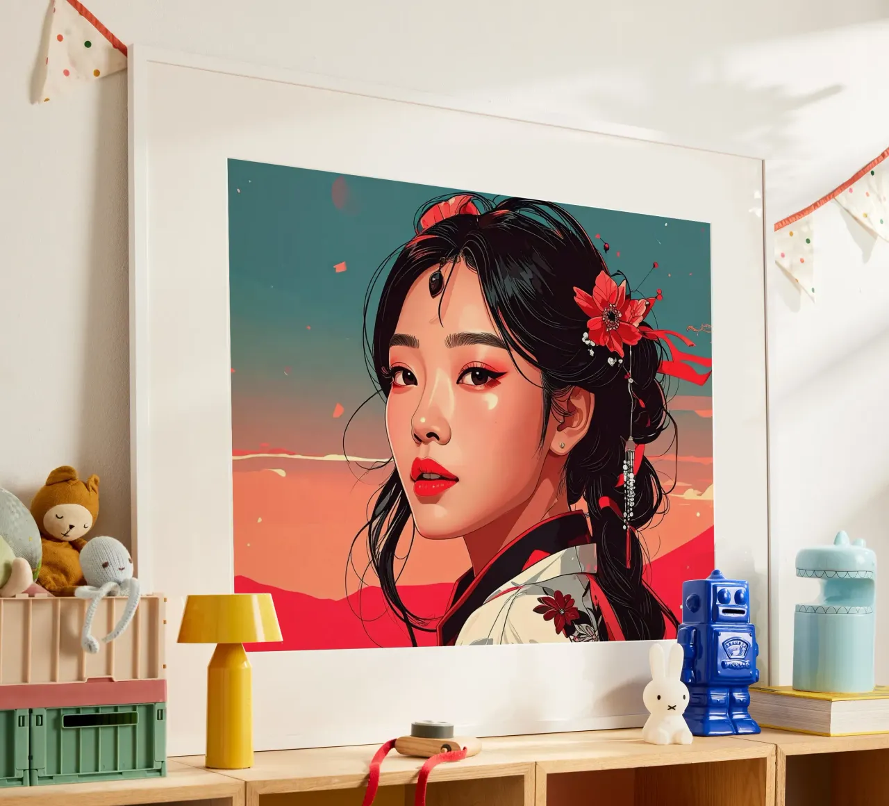 Donne Giappone Pop poster con telaio in alluminio da pixel