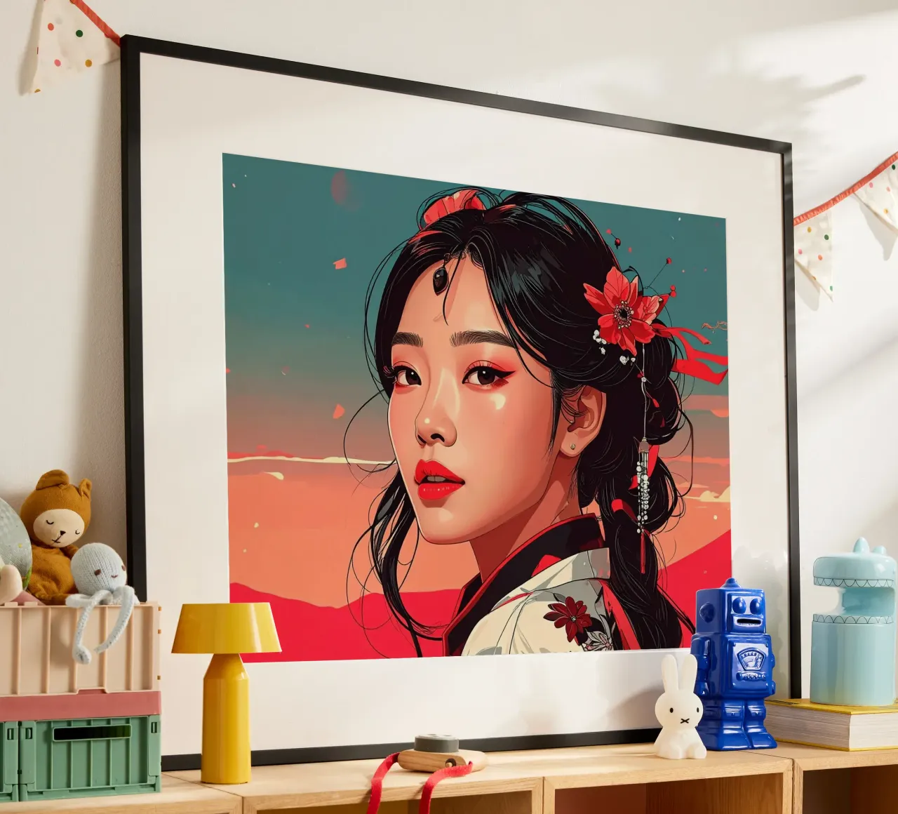 Donne Giappone Pop poster con telaio in alluminio da pixel