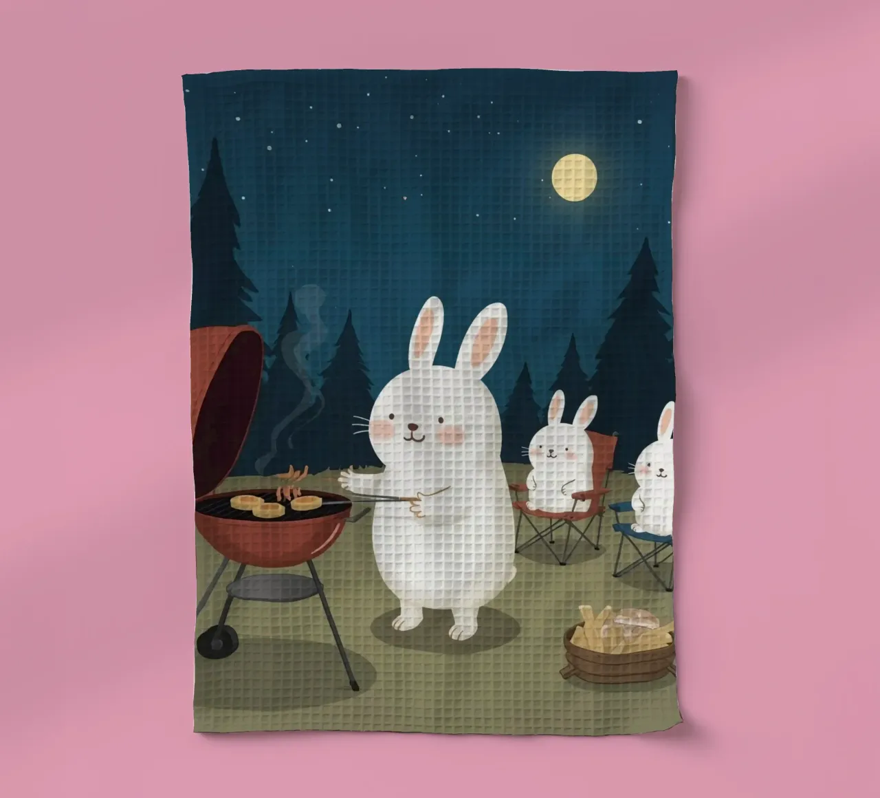 Conigli Grigliate notturne all'aperto canovaccio da cucina da DesignDoodle