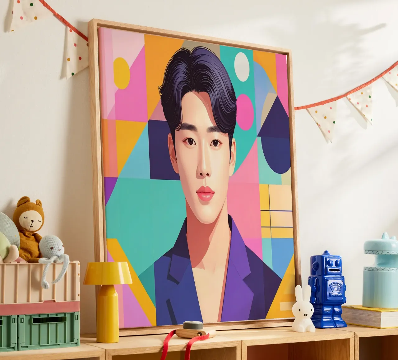Geometric K-Pop Man canvas with Floater frame by pixel