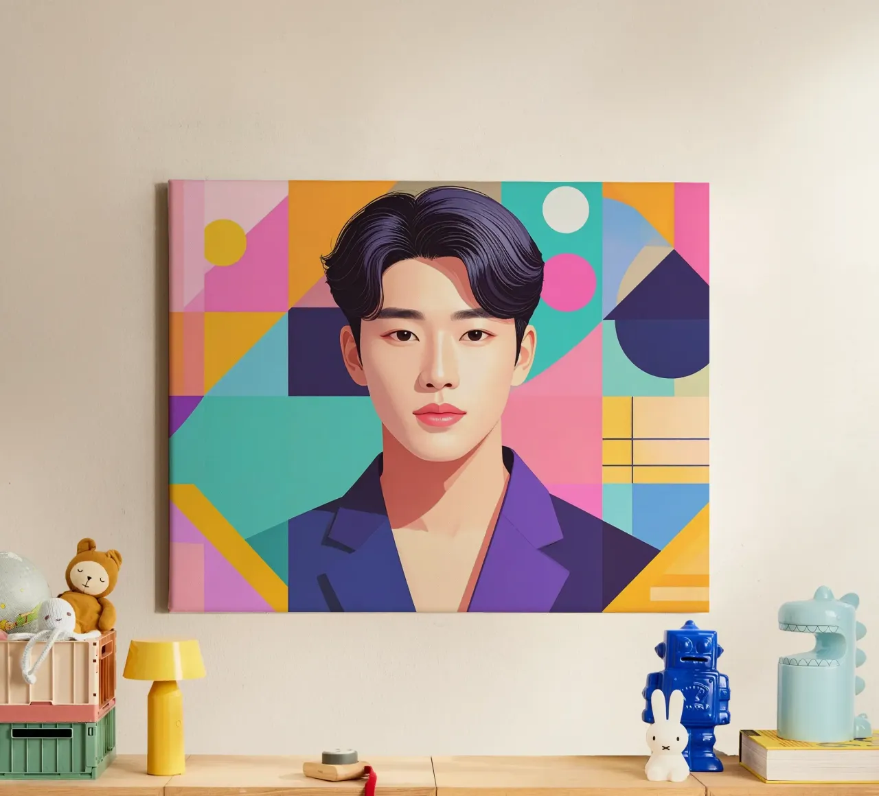 Geometric K-Pop Man canvas with Floater frame by pixel