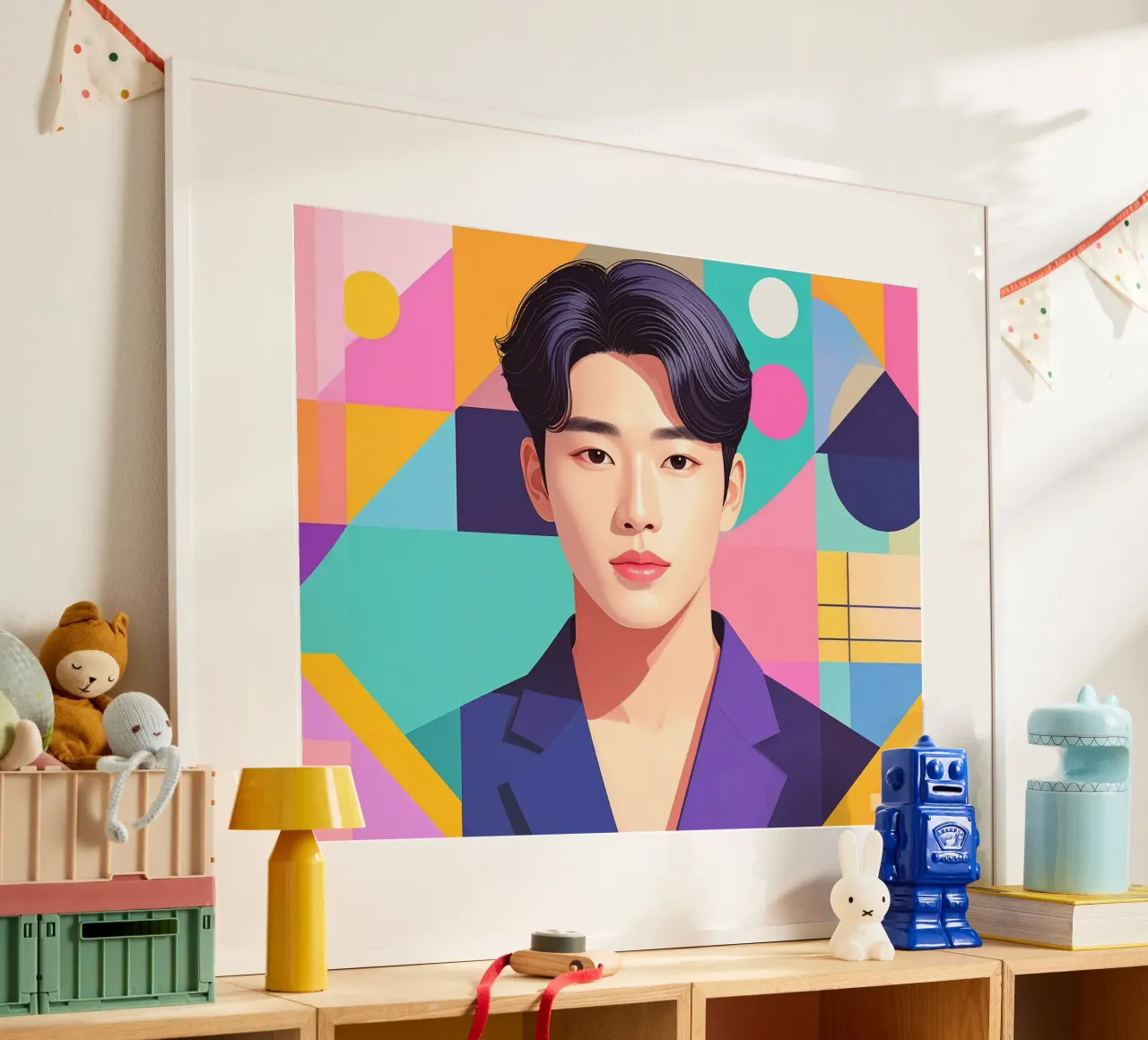 Uomo K-Pop geometrico poster da pixel