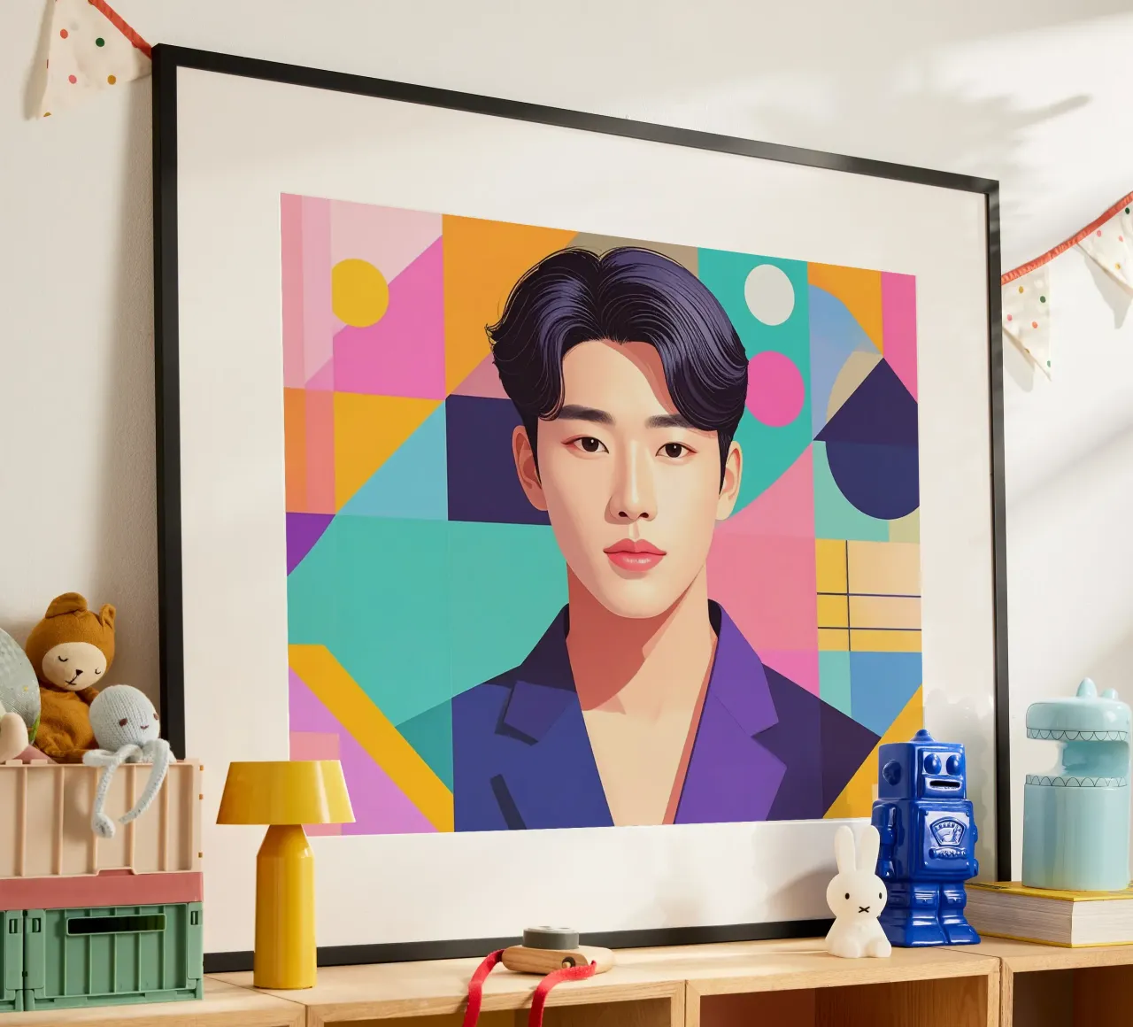 Uomo K-Pop geometrico poster da pixel