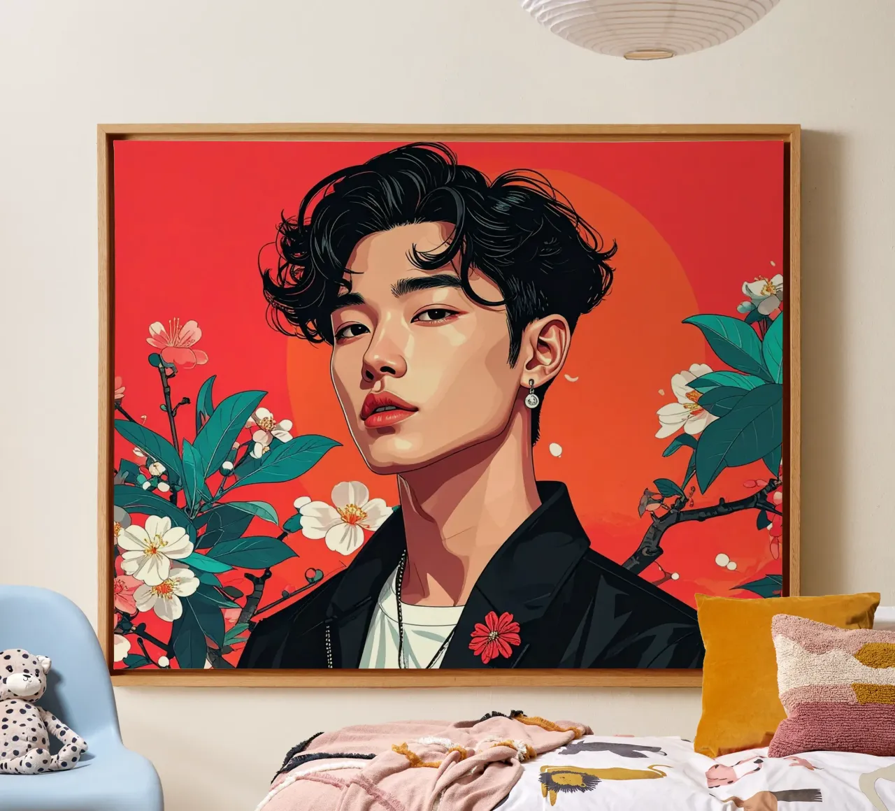 Man Pop Japan canvas met Baklijst van pixel