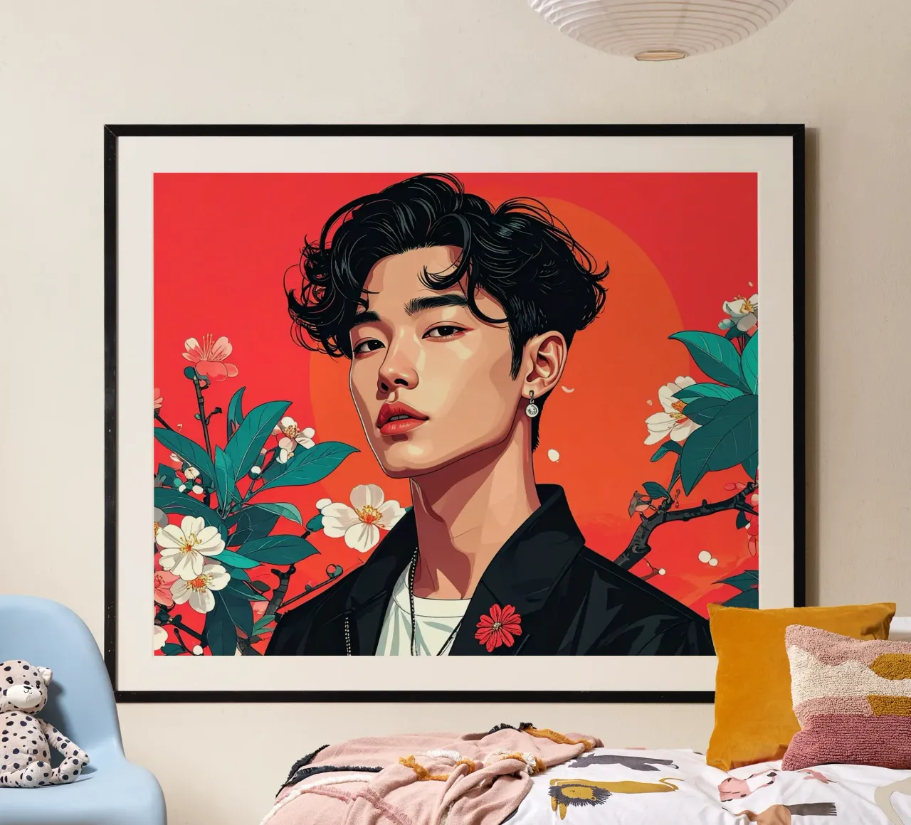Uomo Pop Giappone poster con telaio in legno da pixel
