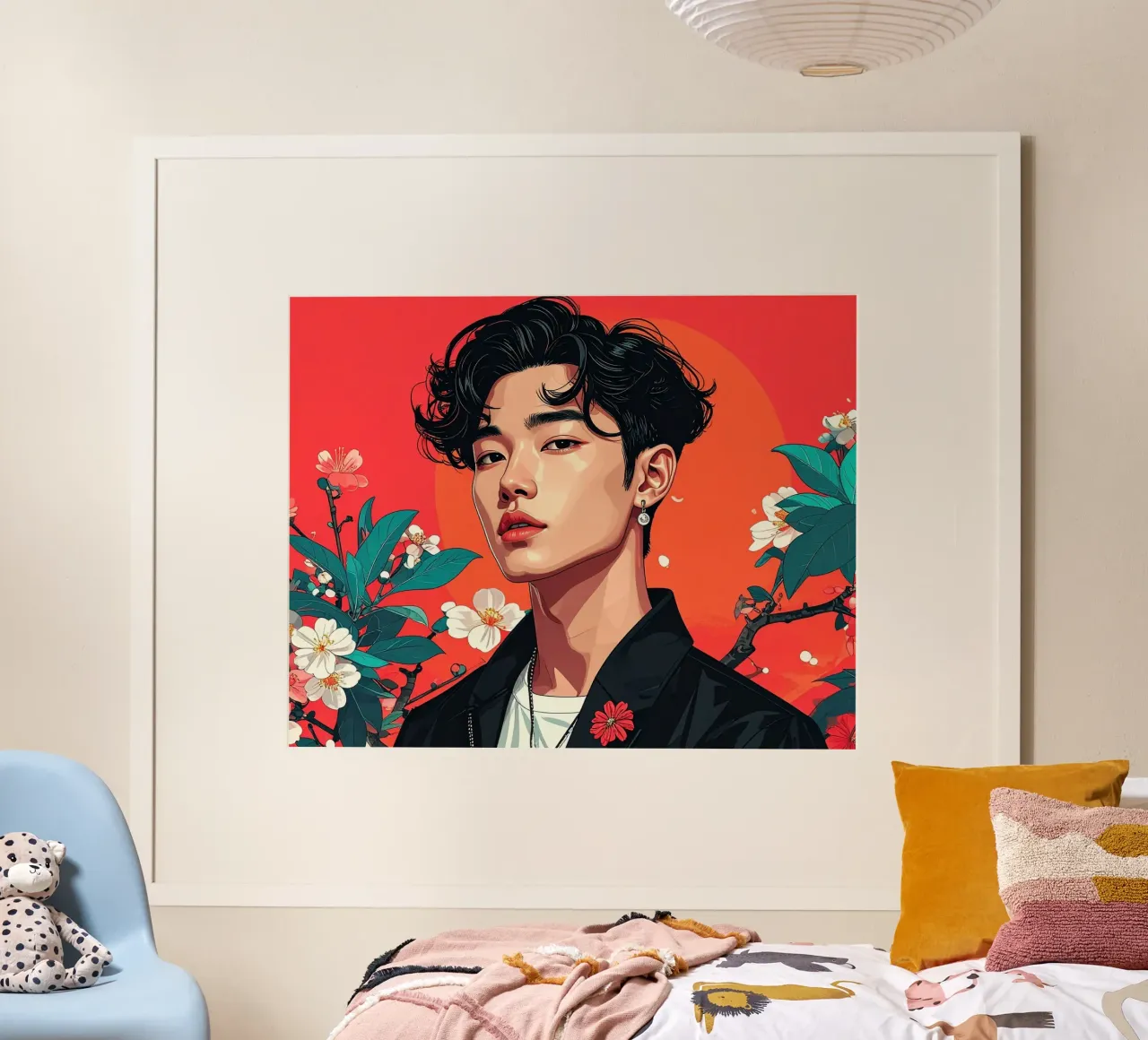 Uomo Pop Giappone poster con telaio in legno da pixel