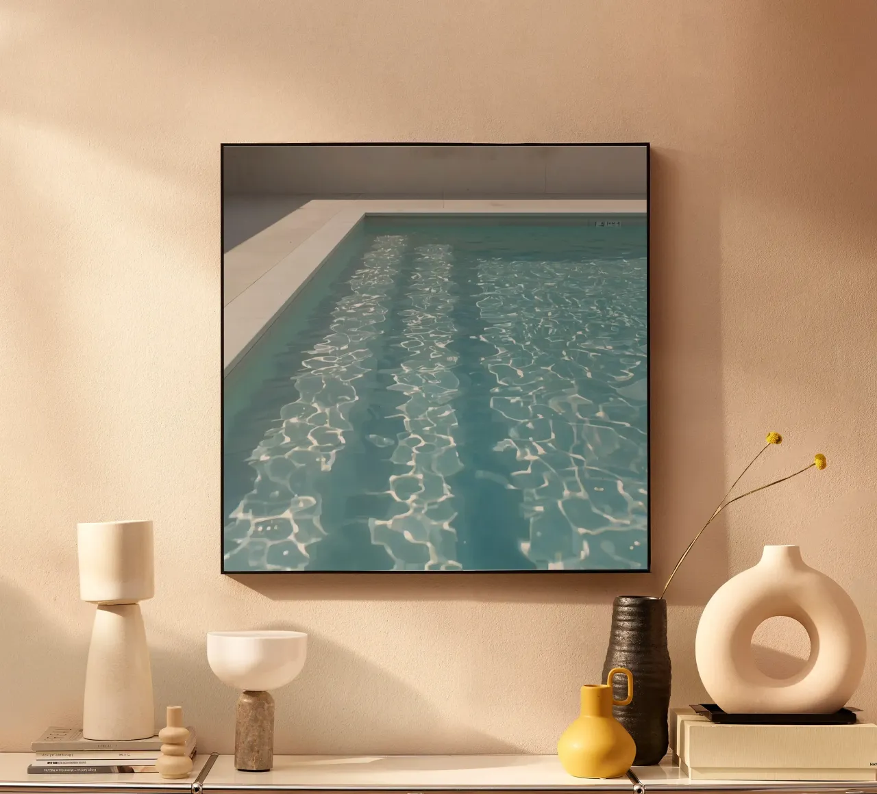 Rectangular Swimming Pool with Blue Water and Stone Surround alu-dibond by DesignDoodle