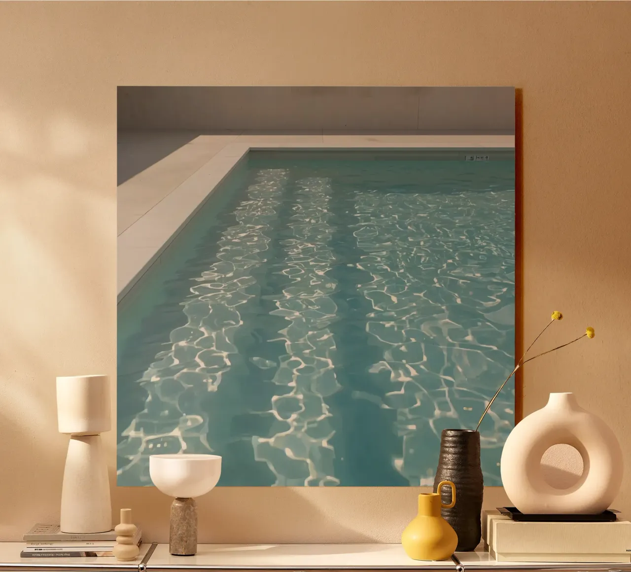 Rectangular Swimming Pool with Blue Water and Stone Surround alu-dibond by DesignDoodle