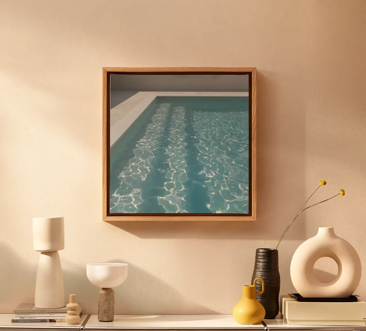 Rectangular Swimming Pool with Blue Water and Stone Surround canvas with Floater frame by DesignDoodle