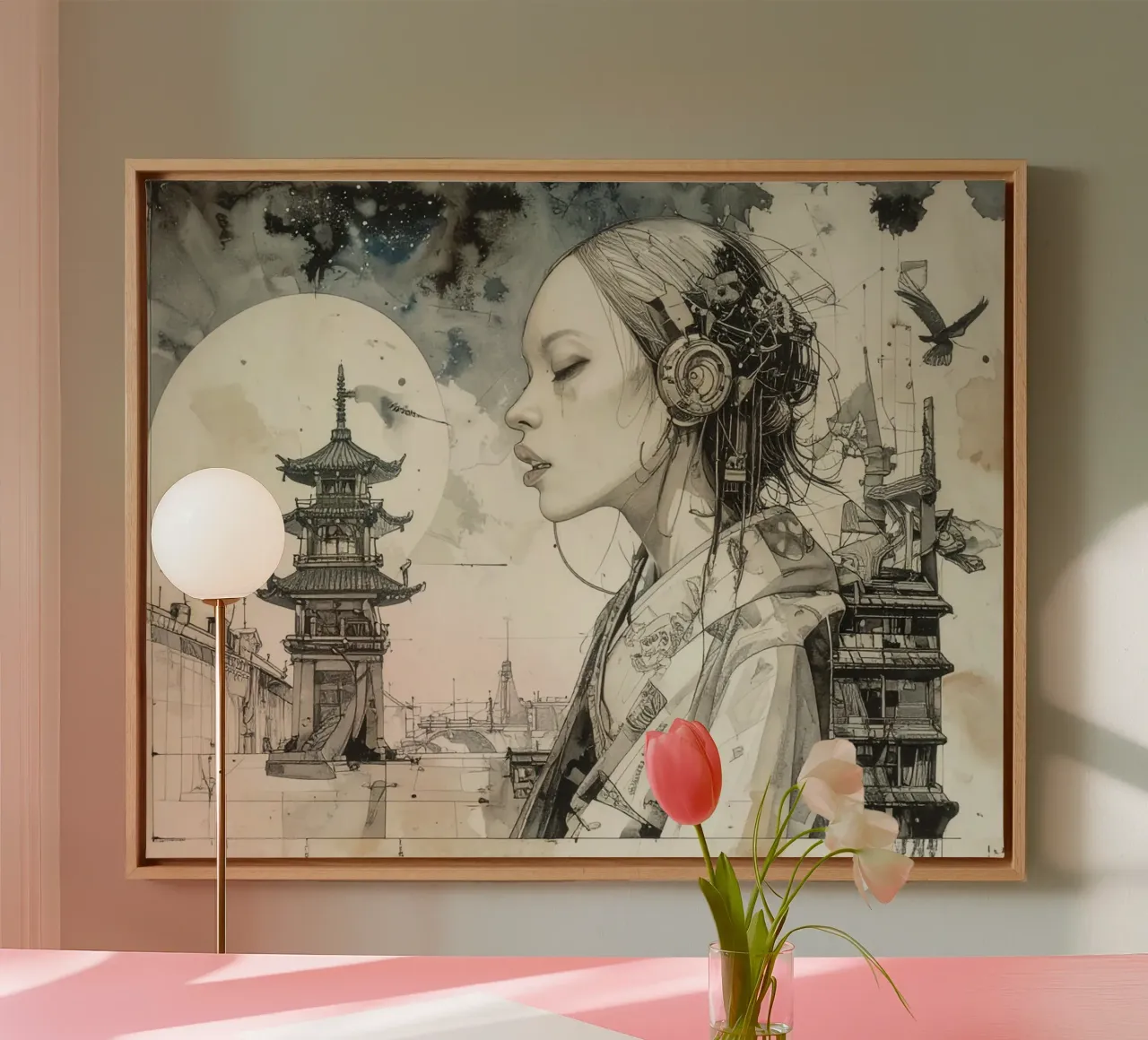 Japanse robot canvas met Baklijst van pixel