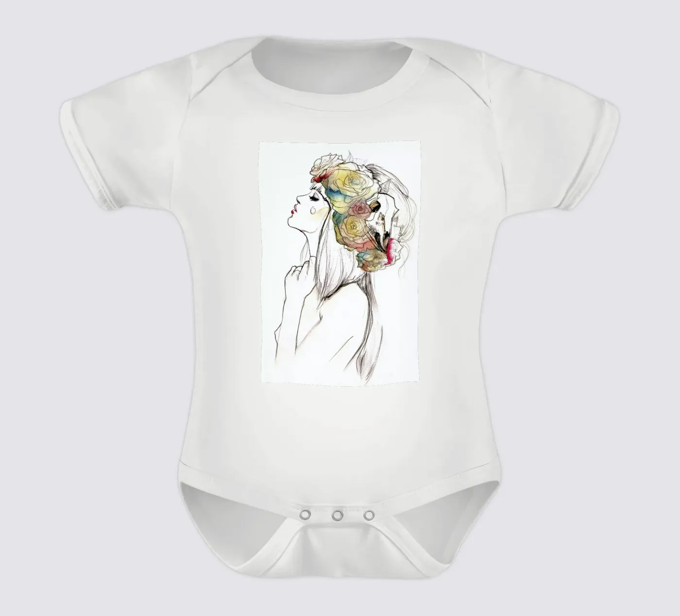 Flowered short-sleeve baby romper by Ina Stanimirova