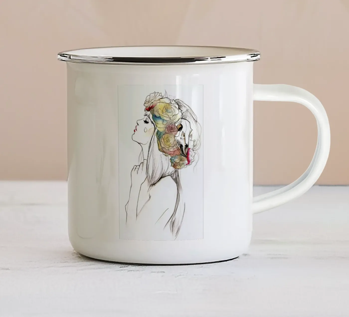 Flowered enamel mug by Ina Stanimirova