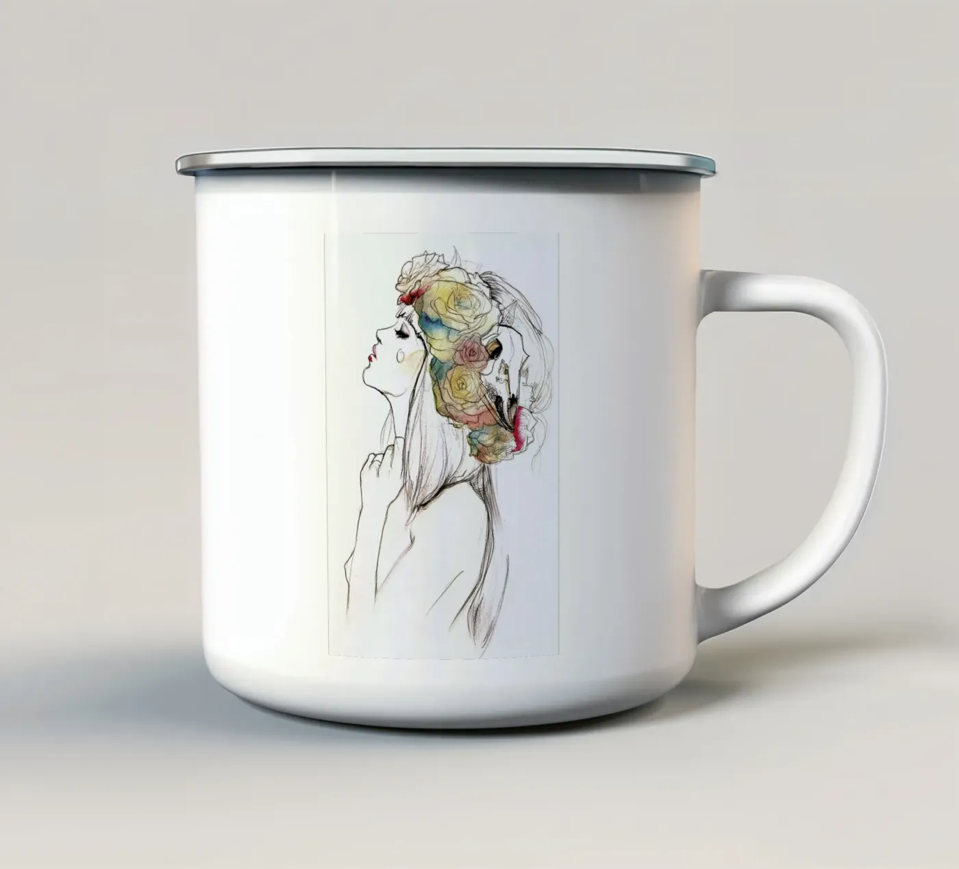 Flowered enamel mug by Ina Stanimirova