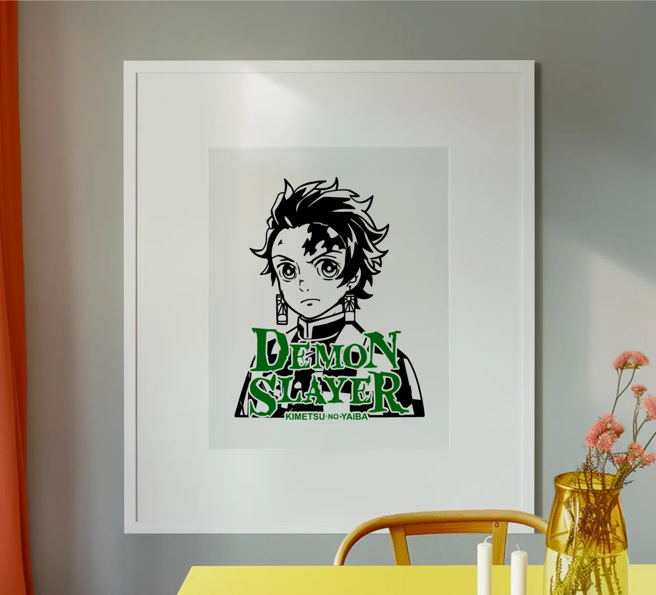 Tanjiro Demendoder poster met houten frame van https://www.juniqe.com/uk/shop/Henndraws