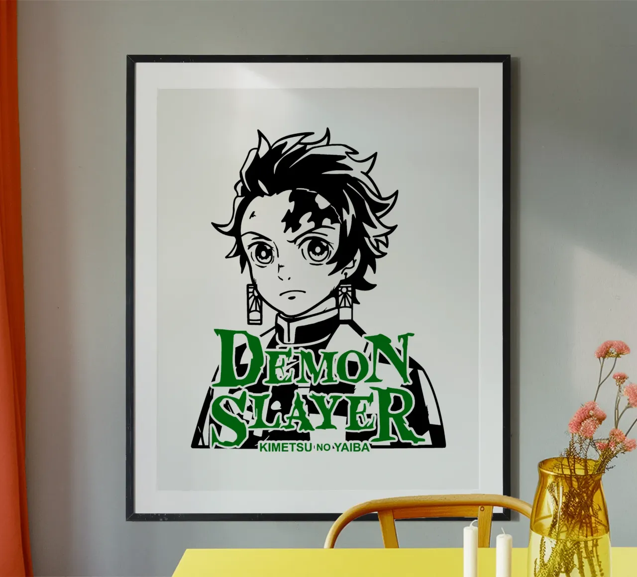 Tanjiro Demendoder poster met houten frame van https://www.juniqe.com/uk/shop/Henndraws