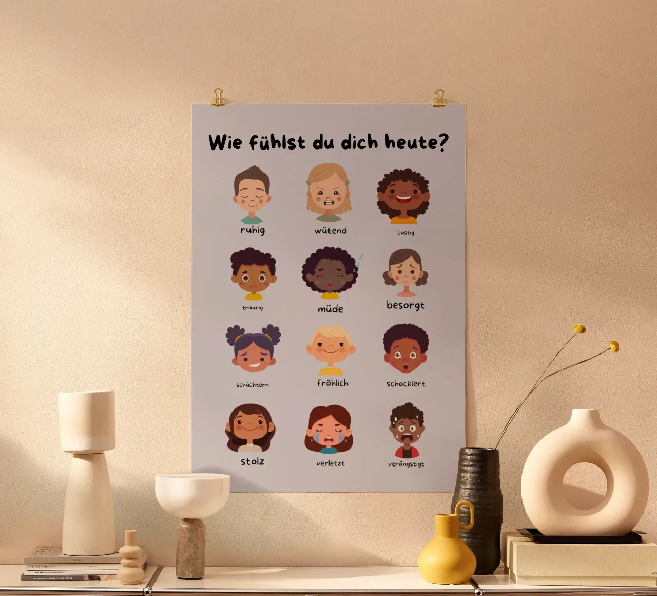 Gefühleposter - Wie fühlst du dich heute? poster con telaio in plastica da Grünkraftwerk