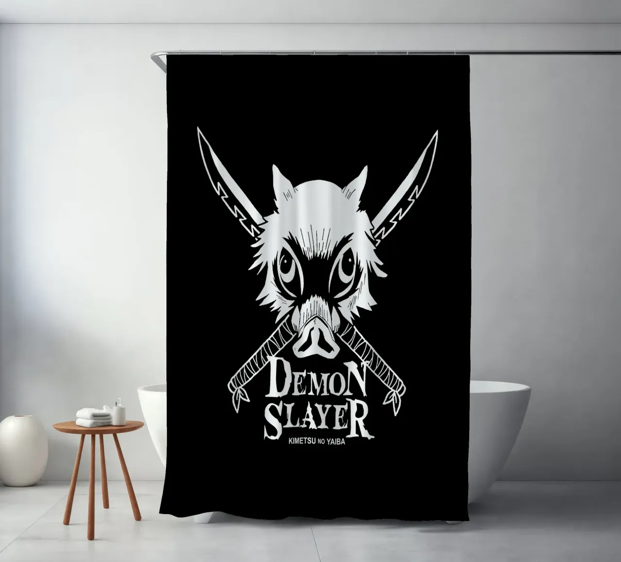 Logomasker Demendoder douchegordijn van https://www.juniqe.com/uk/shop/Henndraws