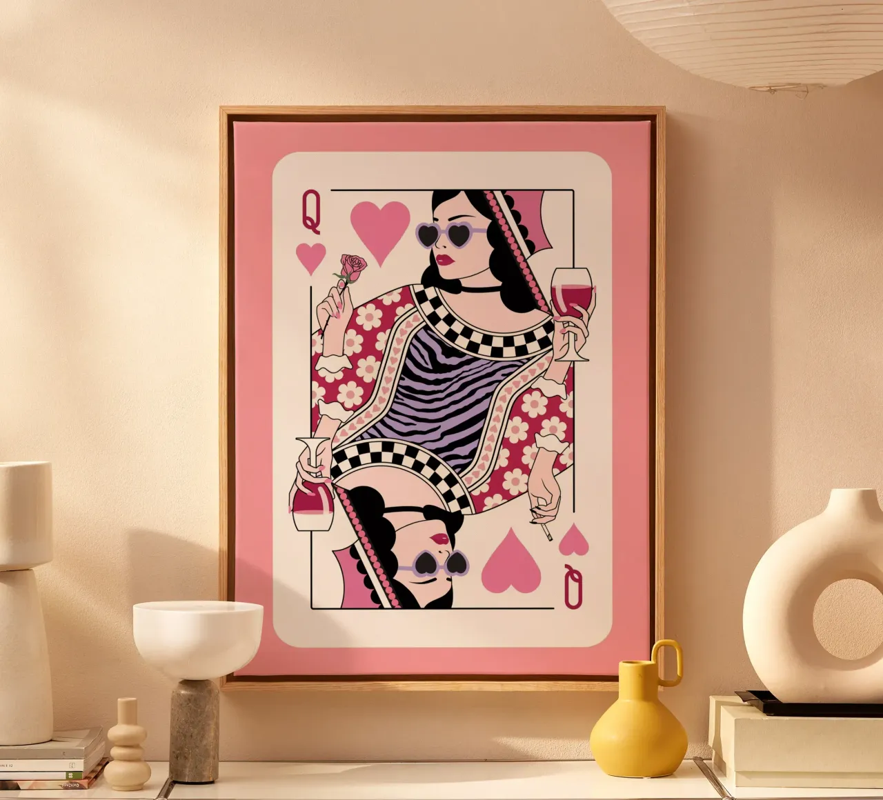 Regina di cuori - Rosa e viola tela con Cornice a cassetta da Asha Designs
