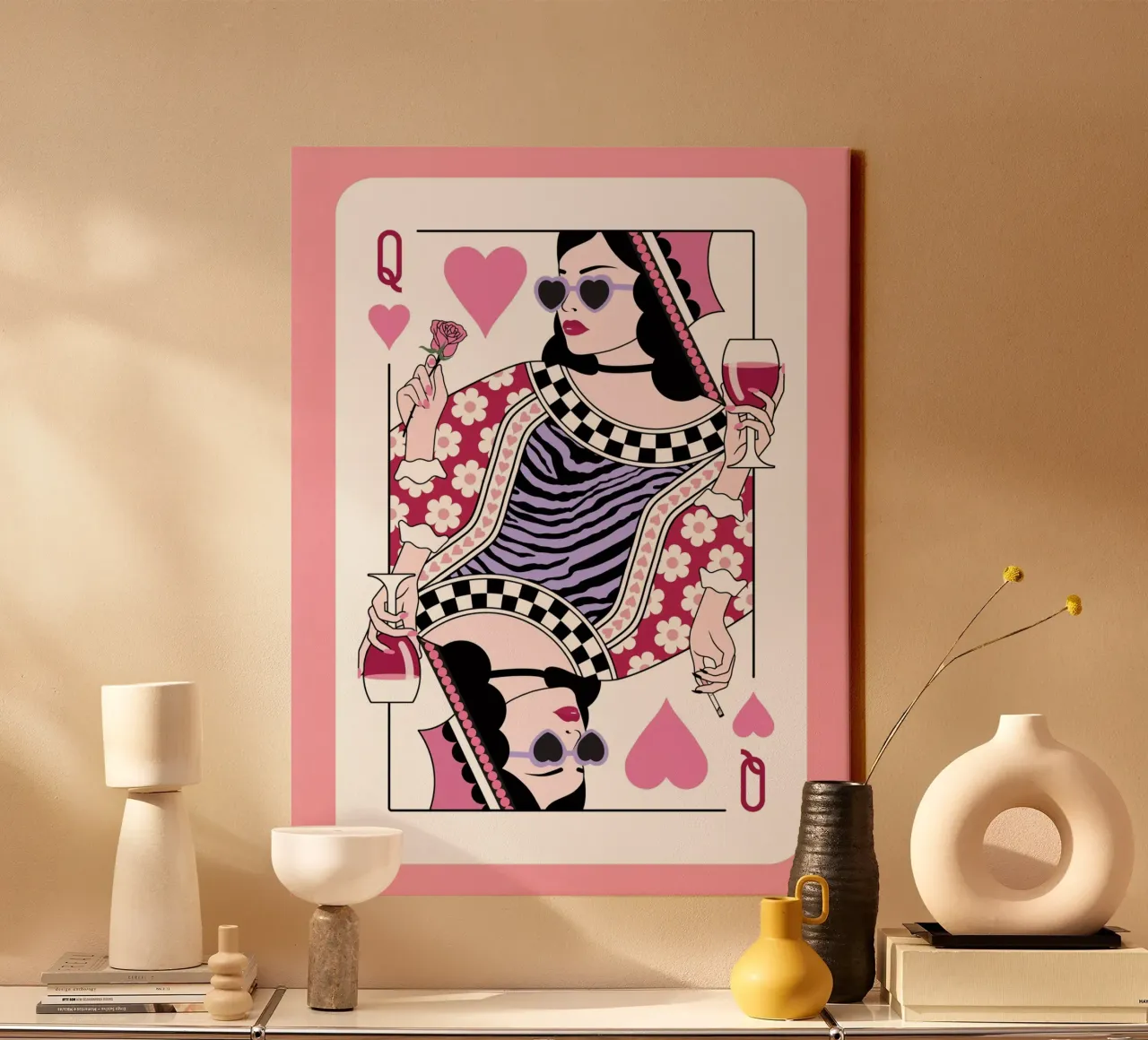 Regina di cuori - Rosa e viola tela con Cornice a cassetta da Asha Designs