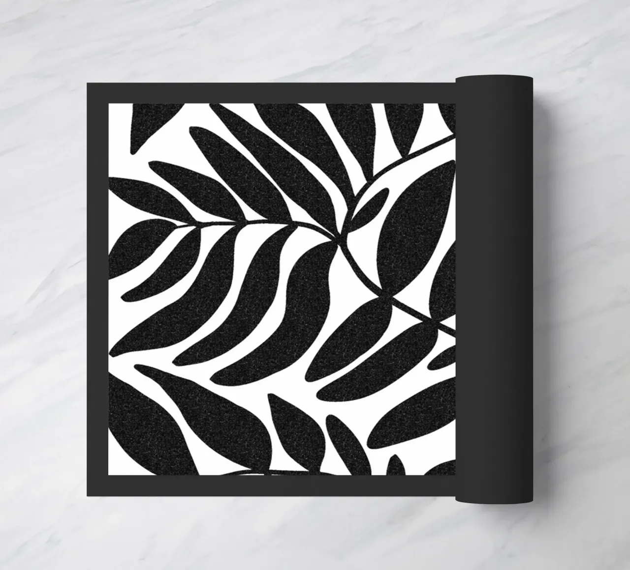 Leafy black doormat by TijanaArtStudio88