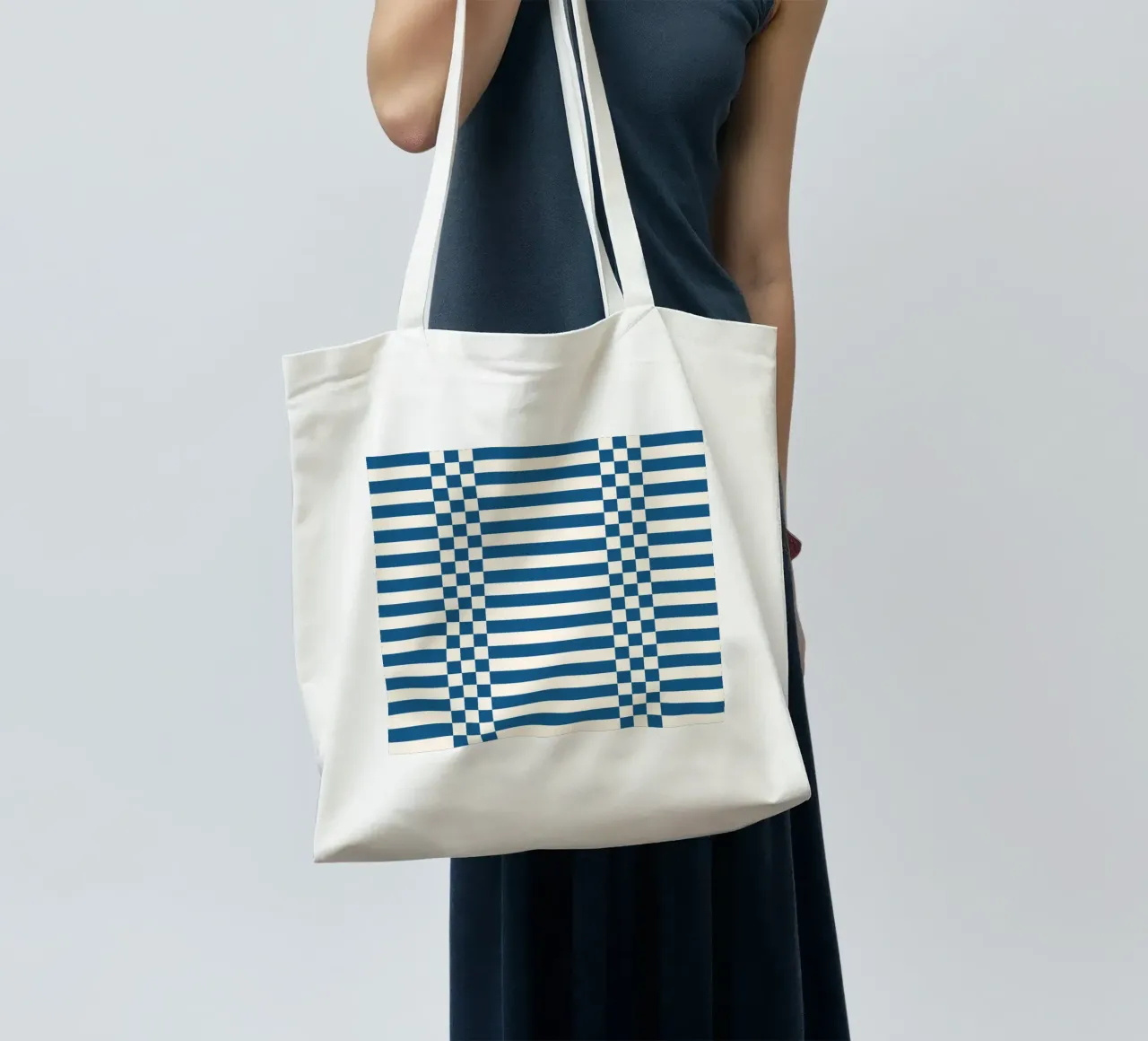 Blue checks and lines borsa in juta da TijanaArtStudio88