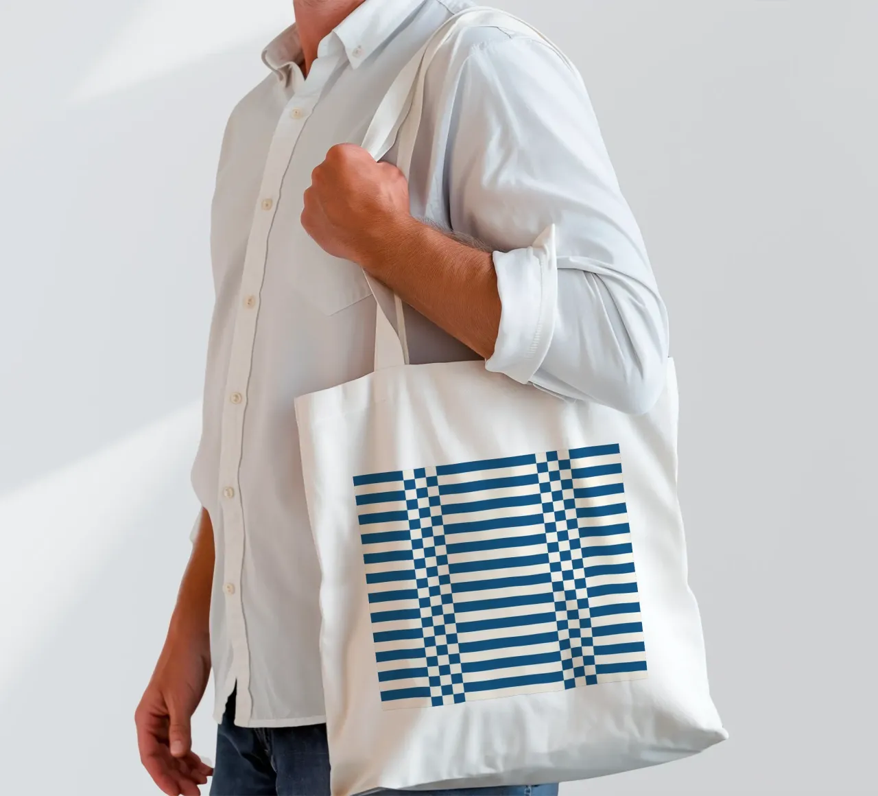 Blue checks and lines borsa in juta da TijanaArtStudio88