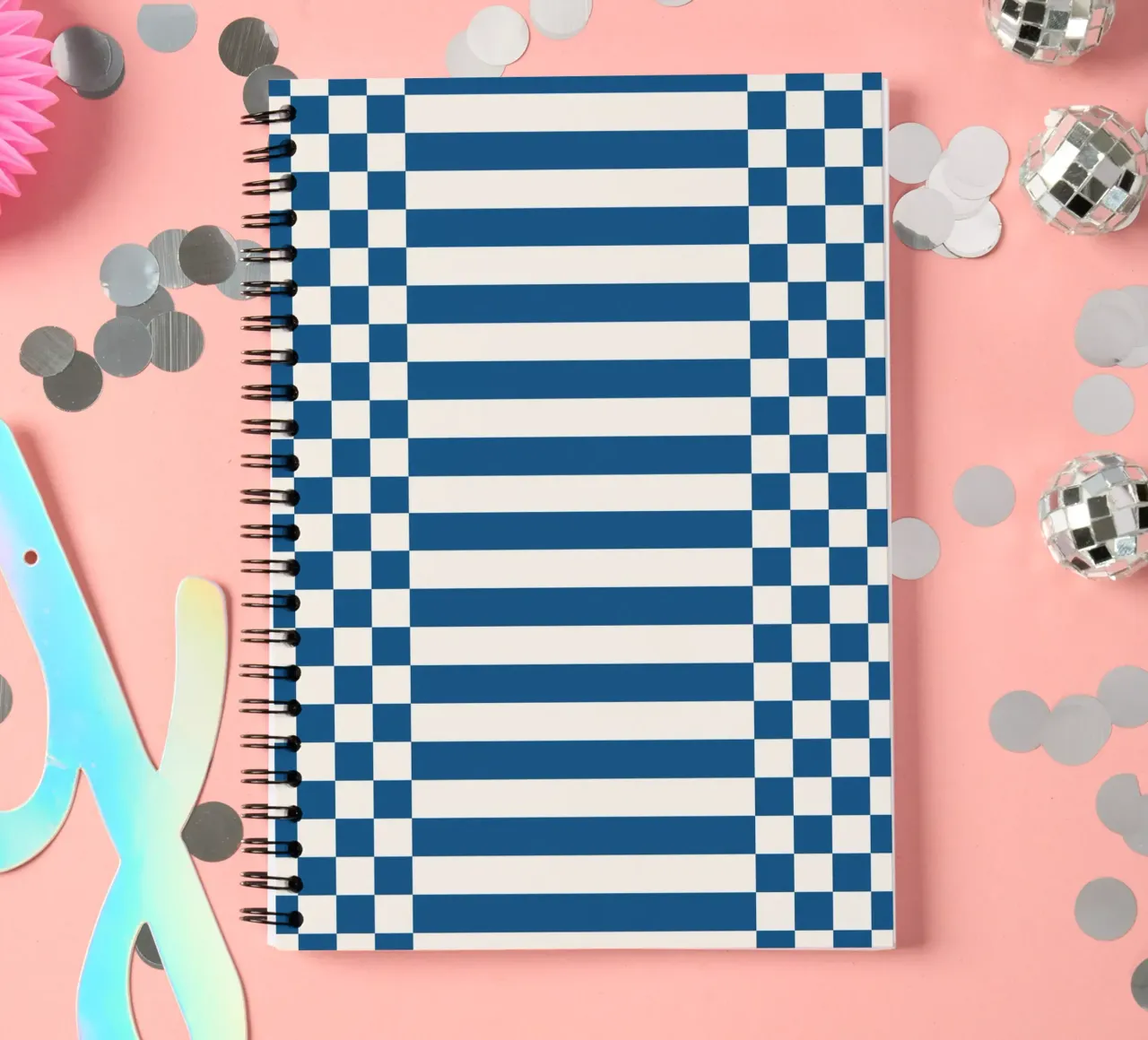 Blue checks and lines diario ad anelli da TijanaArtStudio88