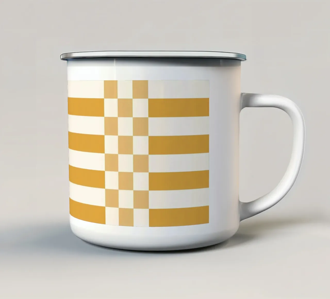 Light yellow checks and lines emaille mok van TijanaArtStudio88