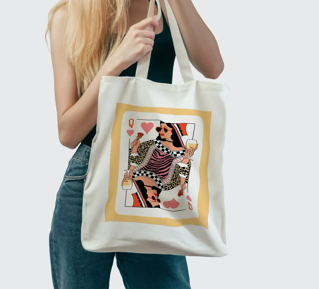 Reine de cœur - Jaune et rose tote bag de Asha Designs