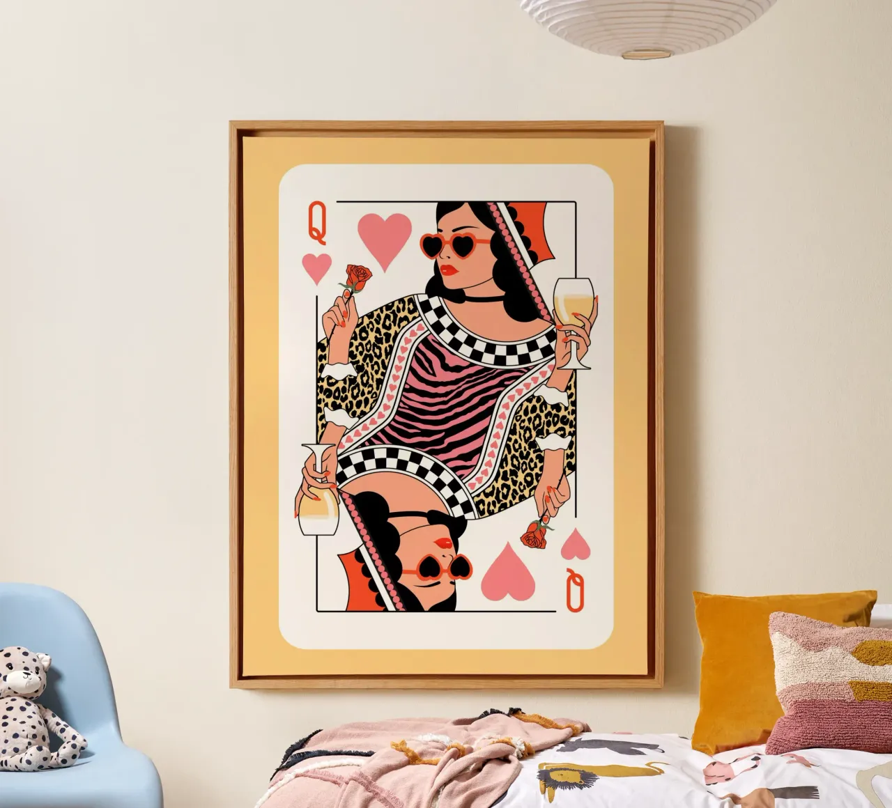 Queen of Hearts - Yellow and Pink canvas by Asha Designs