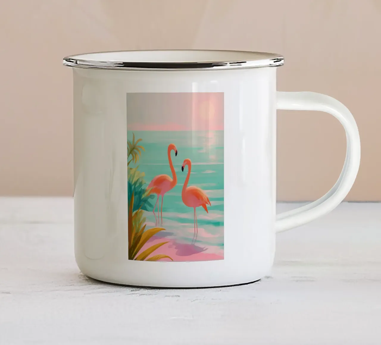 Pink Horizon – Flamingos at Dusk tazza in smalto da Dune