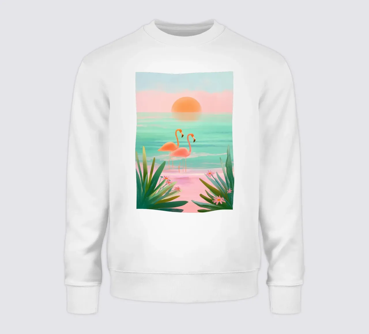 Sunset Bloom – Flamingos in a Blush Lagoon sweatshirt van Dune