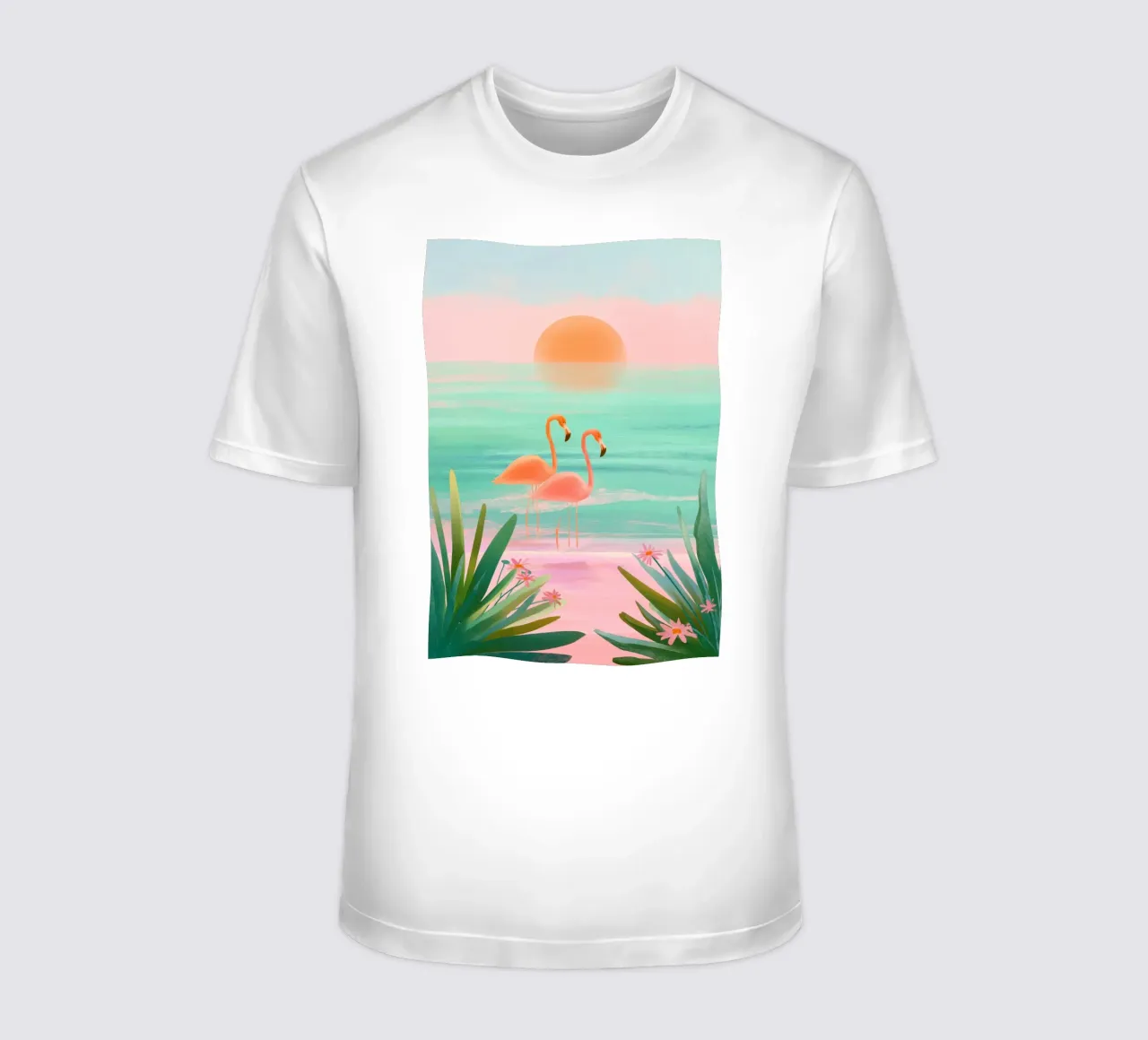 Sunset Bloom – Flamingos in a Blush Lagoon t-shirt da Dune