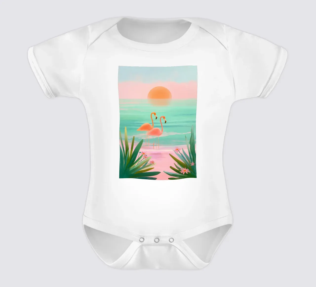 Sunset Bloom – Flamingos in a Blush Lagoon body neonato maniche corte da Dune