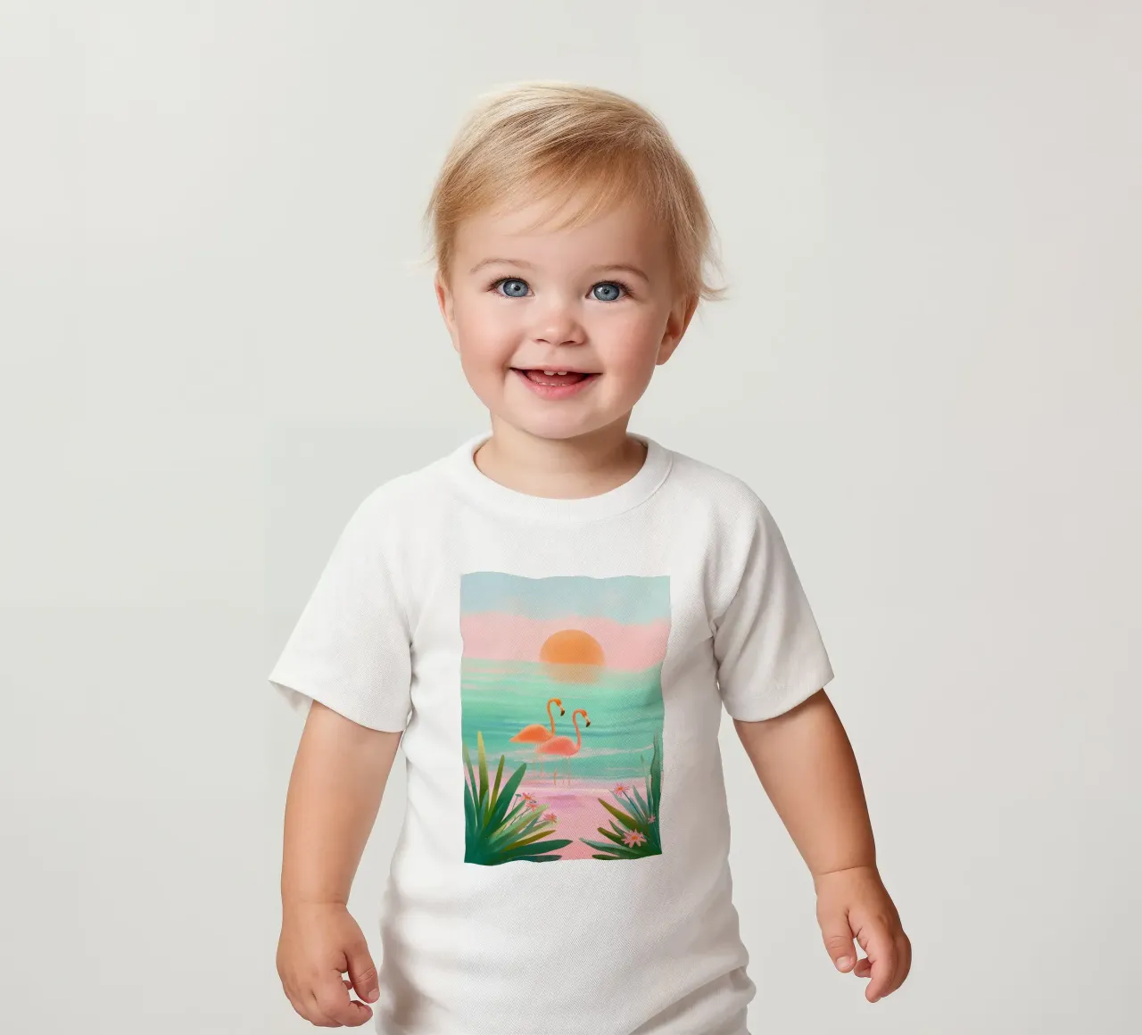 Sunset Bloom – Flamingos in a Blush Lagoon maglietta neonato da Dune