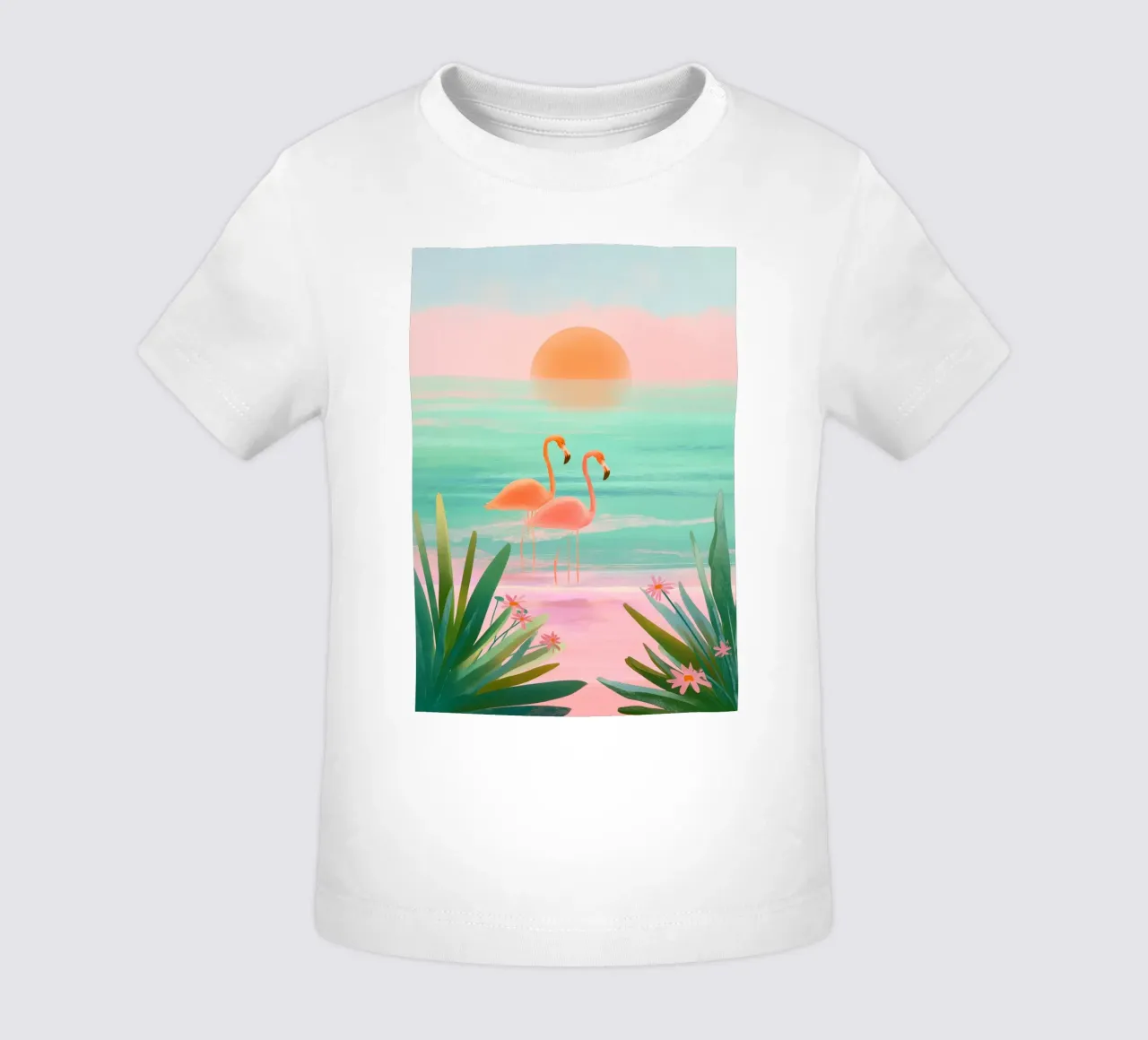 Sunset Bloom – Flamingos in a Blush Lagoon maglietta neonato da Dune