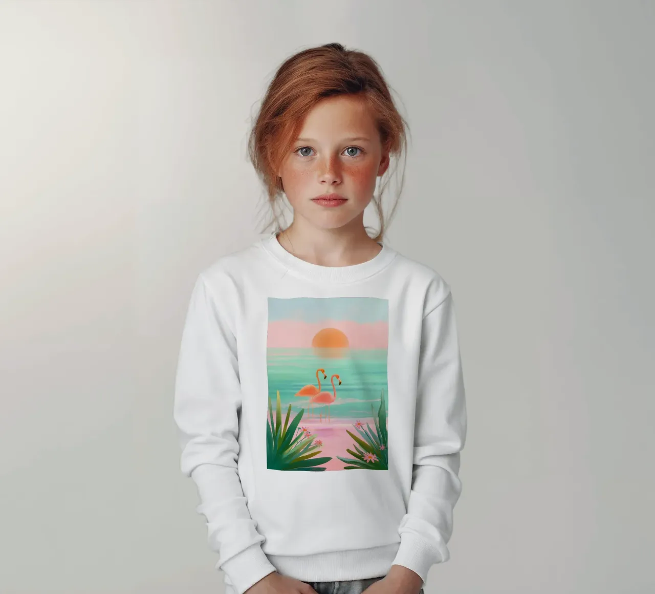 Sunset Bloom – Flamingos in a Blush Lagoon felpa bambino da Dune