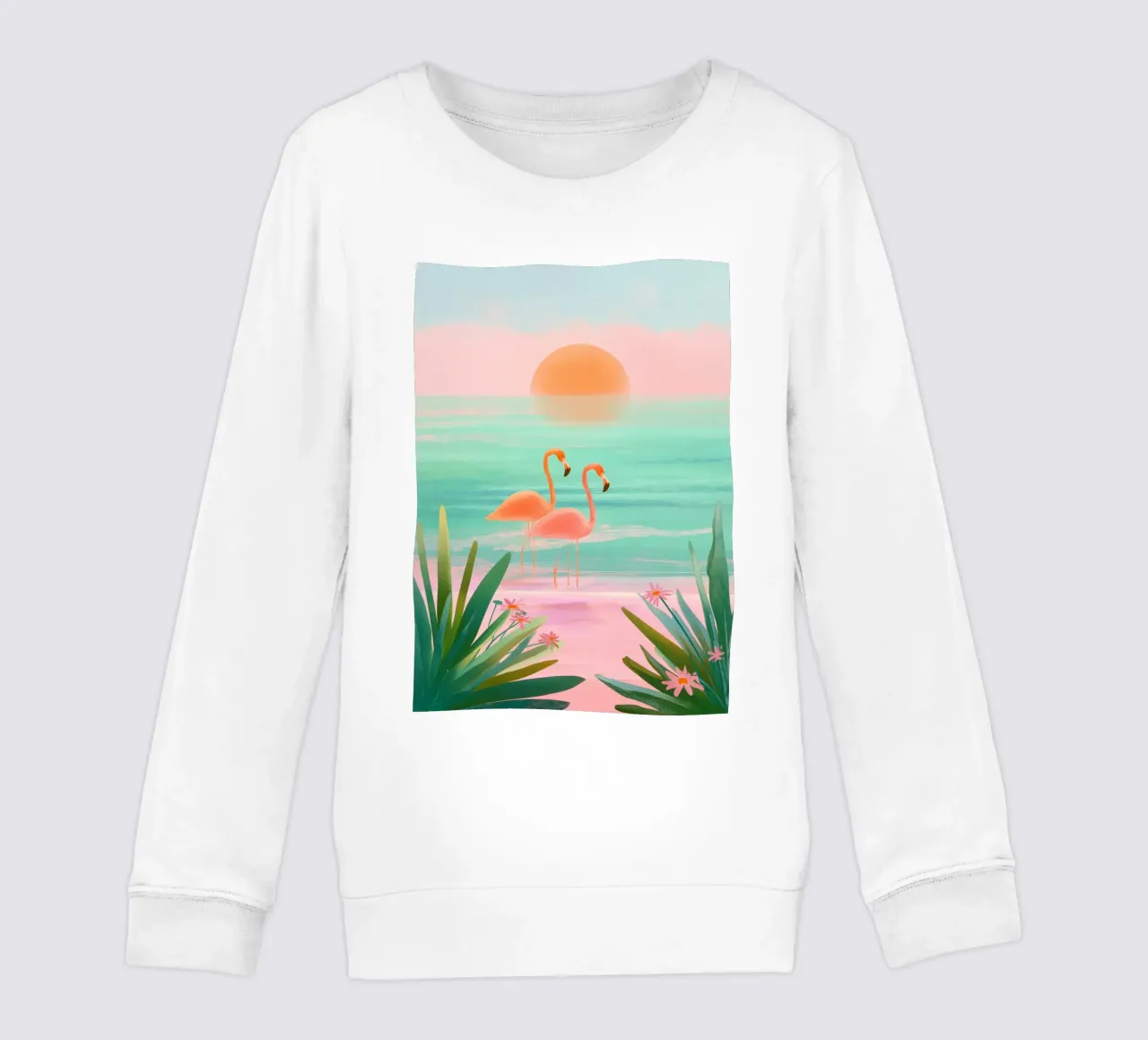 Sunset Bloom – Flamingos in a Blush Lagoon felpa bambino da Dune