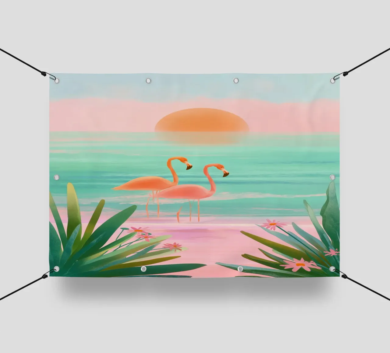Sunset Bloom – Flamingos in a Blush Lagoon telo in pvc da Dune