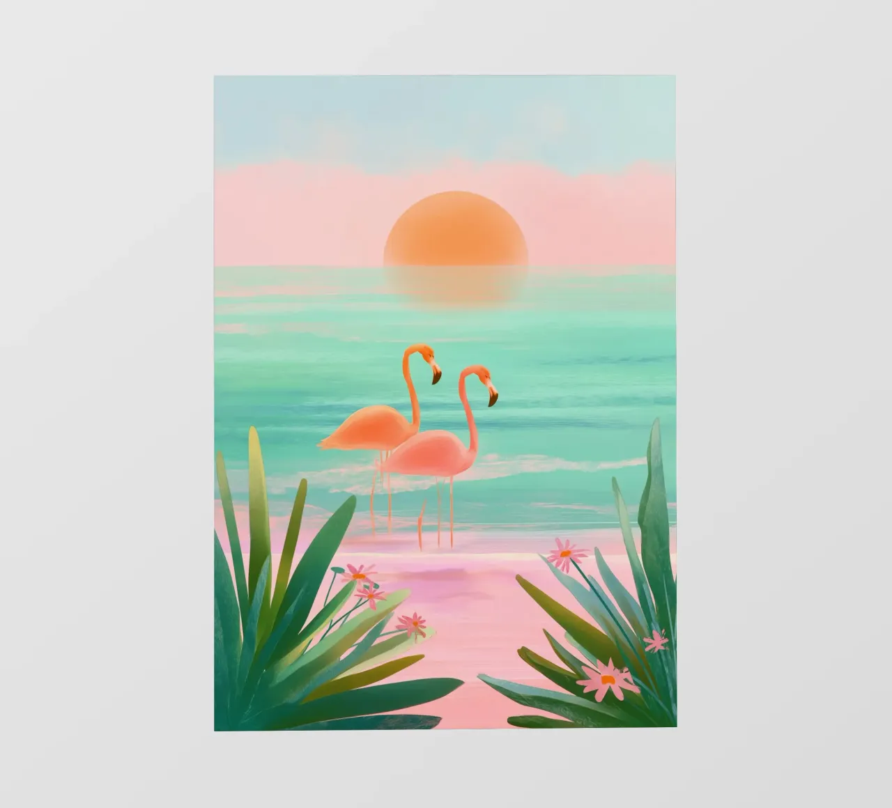 Sunset Bloom – Flamingos in a Blush Lagoon telo in pvc da Dune
