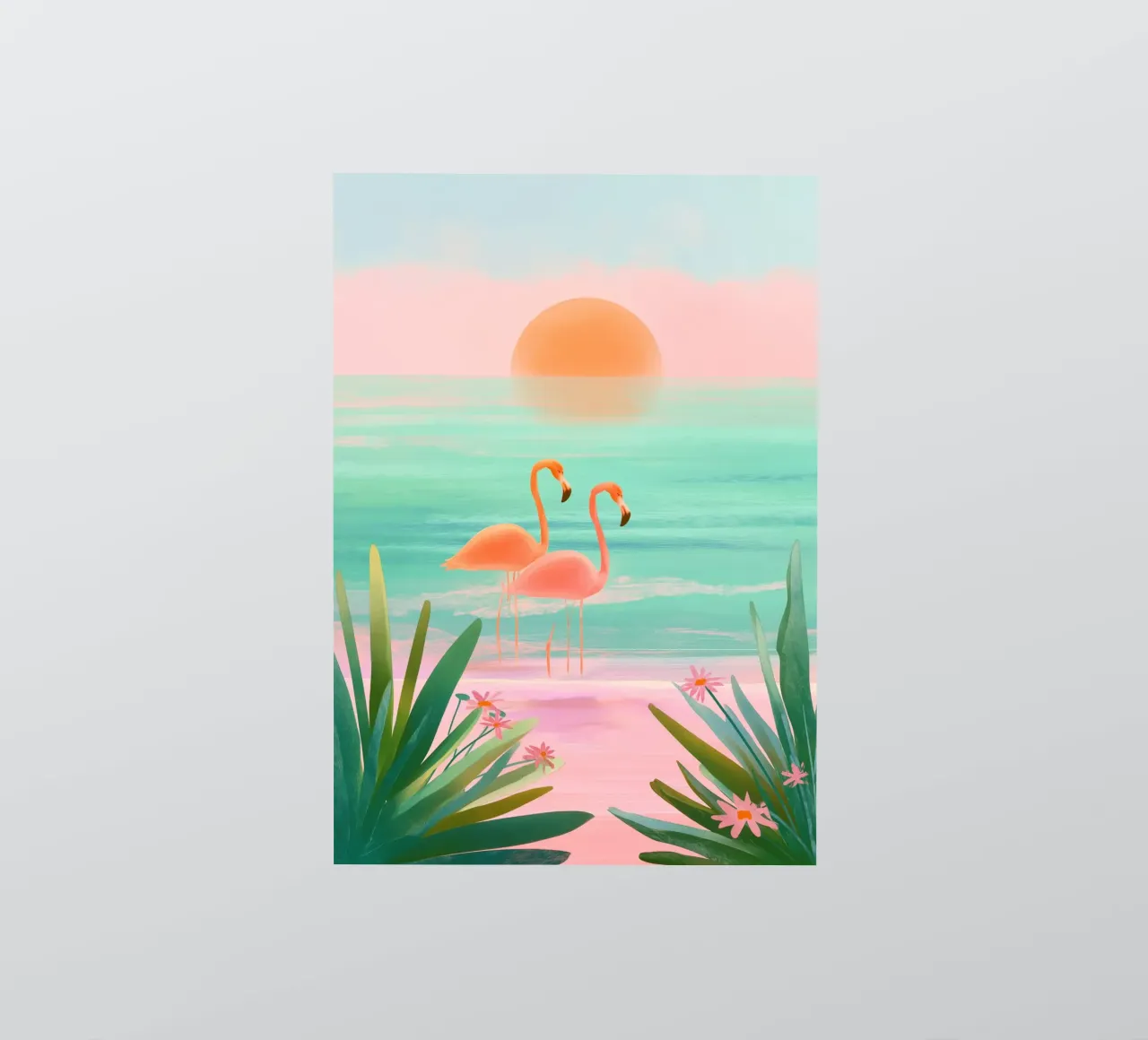 Sunset Bloom – Flamingos in a Blush Lagoon adesivo da Dune