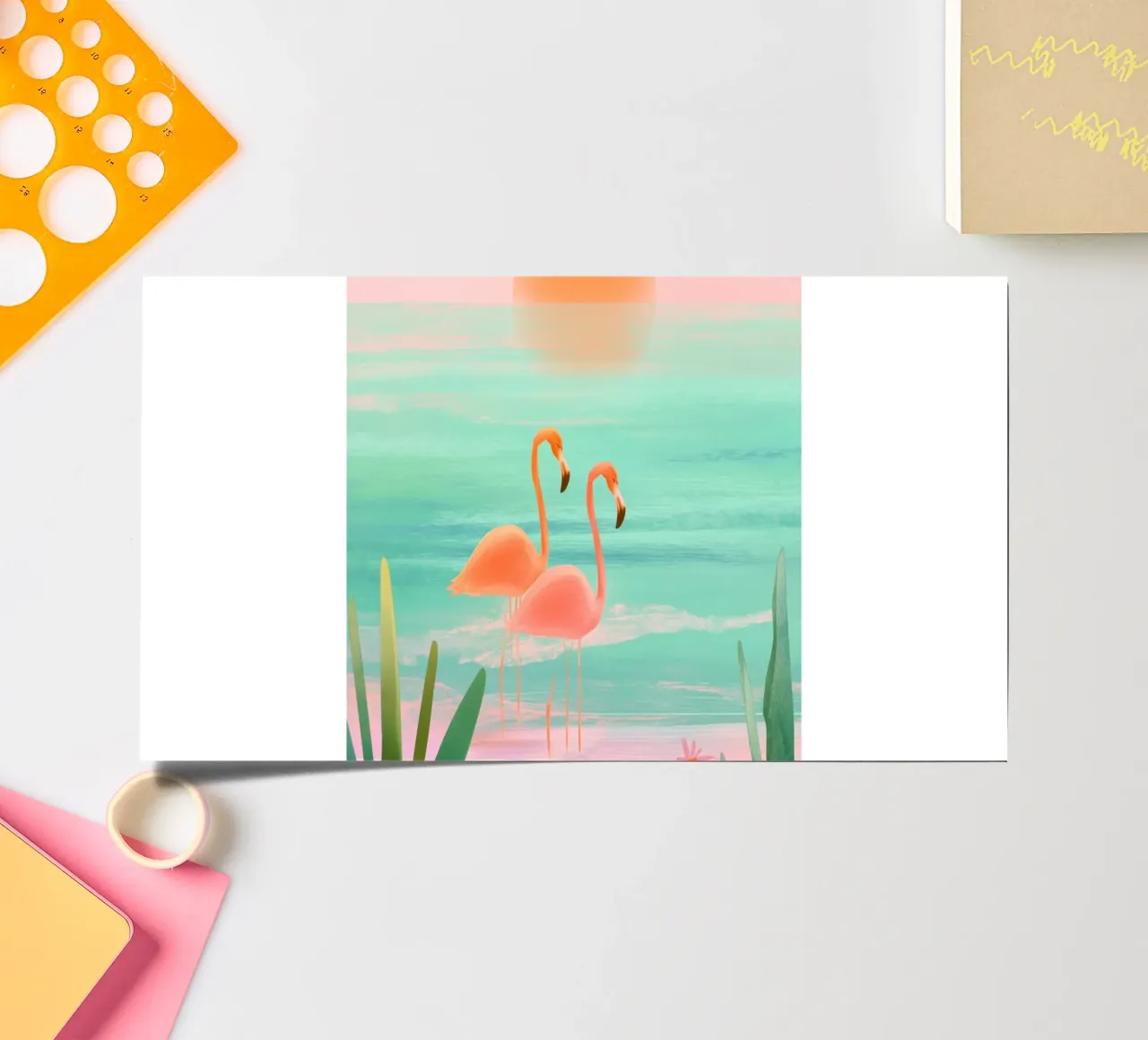 Sunset Bloom – Flamingos in a Blush Lagoon foglio adesivo da Dune