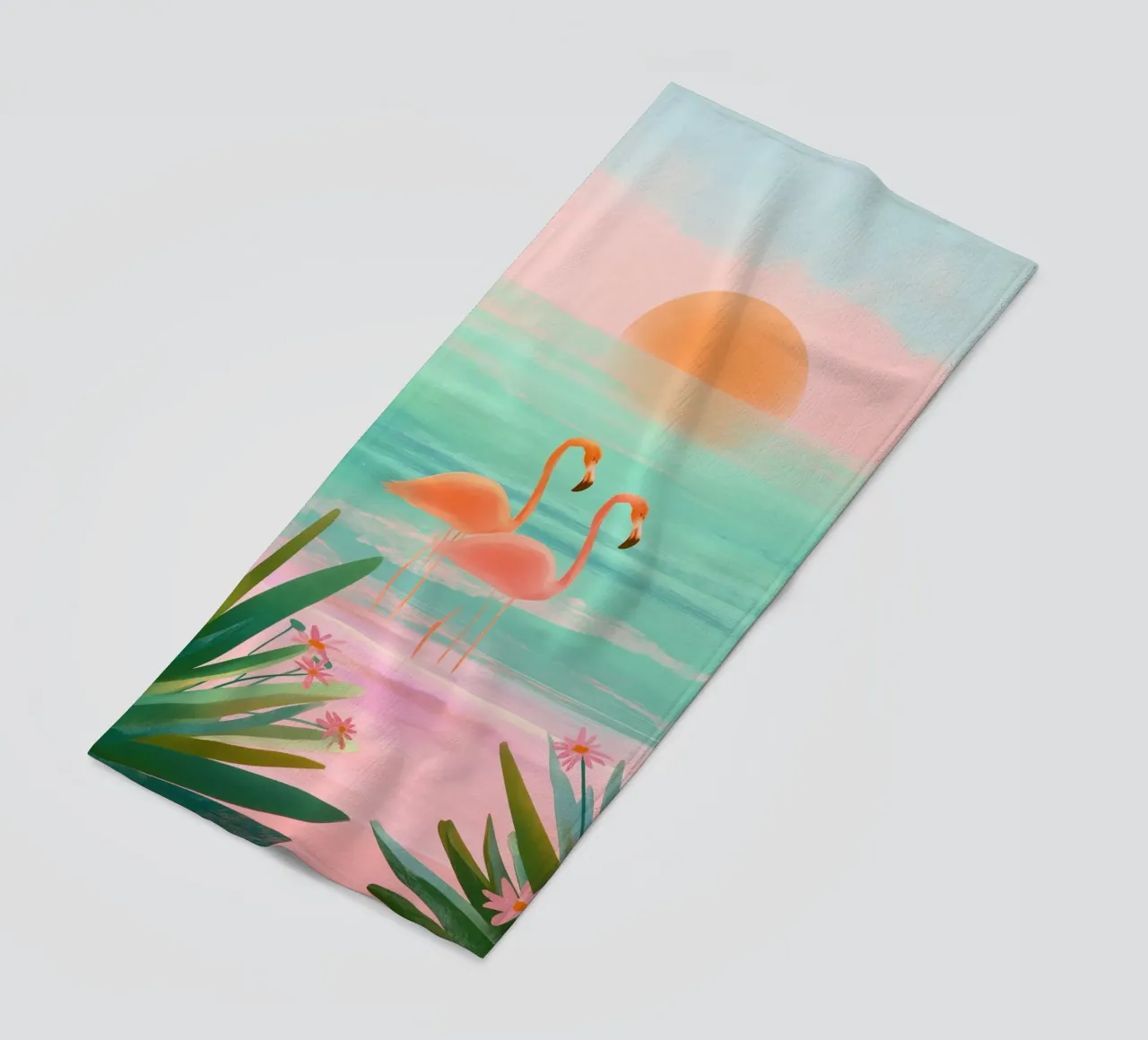 Sunset Bloom – Flamingos in a Blush Lagoon telo mare da Dune