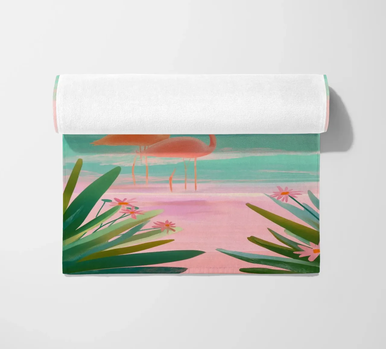 Sunset Bloom – Flamingos in a Blush Lagoon telo mare da Dune
